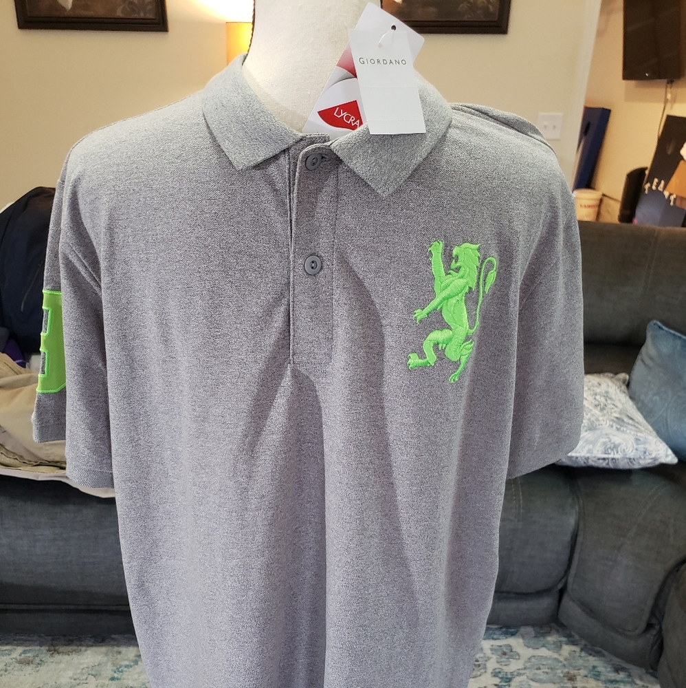 Giordano gray/lime green polo shirt size XL